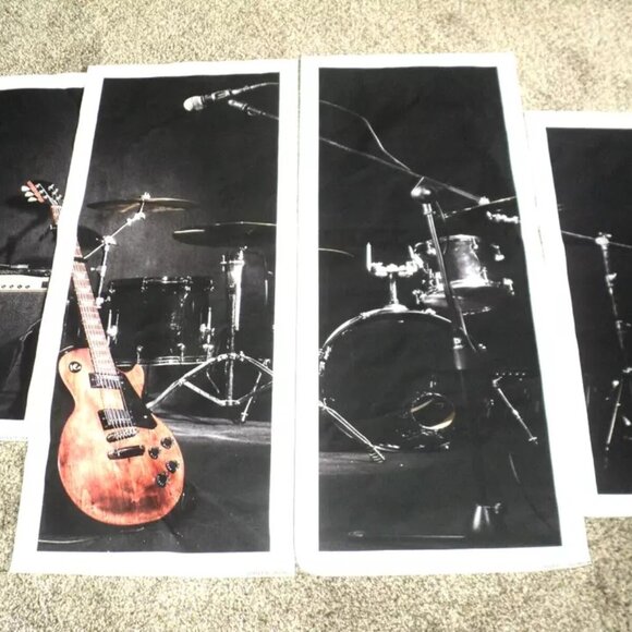 4 Wall Art Panels Guitar, Drum Set, Amp Musical Instruments Prints Not Framed - Picture 3 of 8